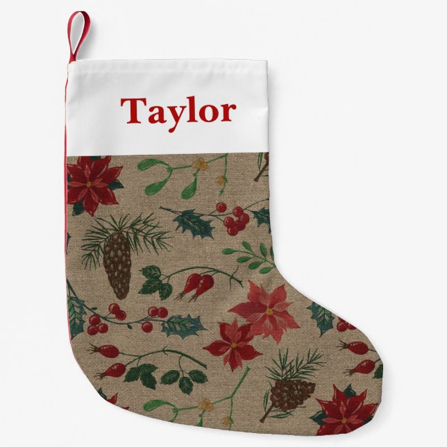 Petite Chaussette De Noël Noël botanique traditionnel (Devant)