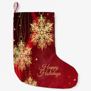 Petite Chaussette De Noël Noël cadeau Red Golden Snowflakes Holiday