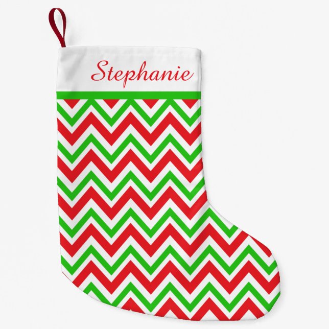Petite Chaussette De Noël Noël Chevron rouge et vert personnalisé (Devant)