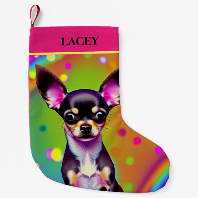 Petite Chaussette De Noël Noël CHIHUAHUA Stocking avec nom. (Devant)