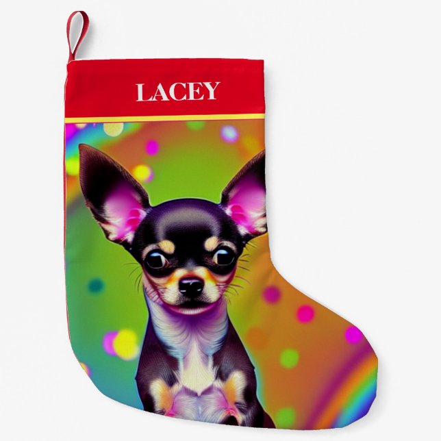 Petite Chaussette De Noël Noël CHIHUAHUA Stocking avec nom. (Devant)