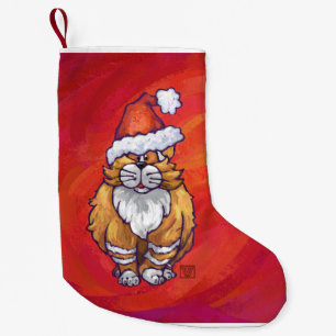 Petite Chaussette De Noël Noël de chat de gingembre sur le rouge