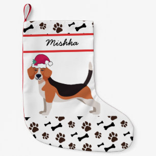 Petite Chaussette De Noël Noël de chien beagle avec nom de chien personnalis
