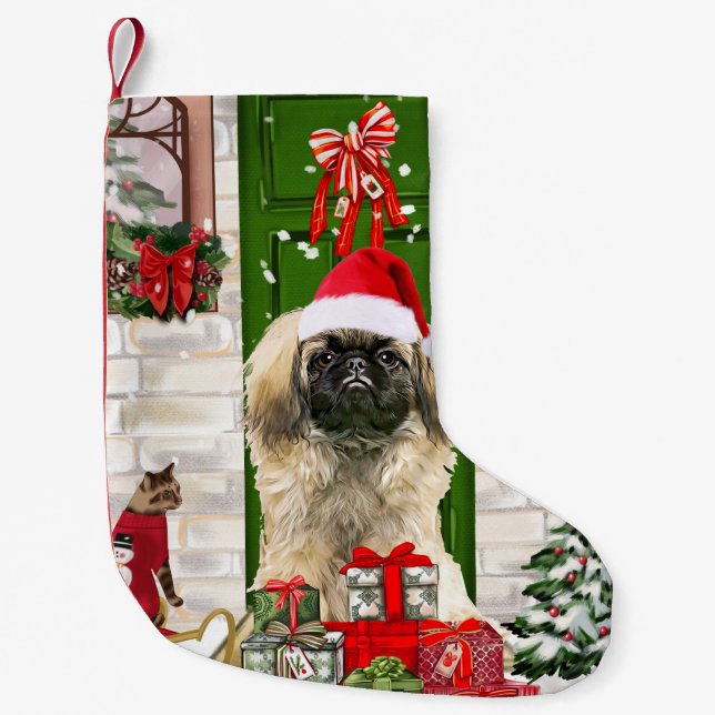 Petite Chaussette De Noël Noël de chien de Pékin (Devant)
