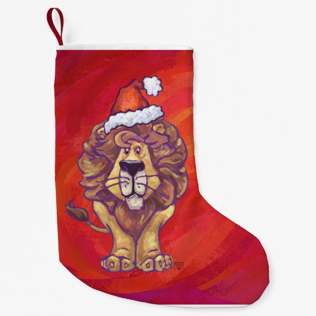 Petite Chaussette De Noël Noël de lion sur le rouge (Devant)