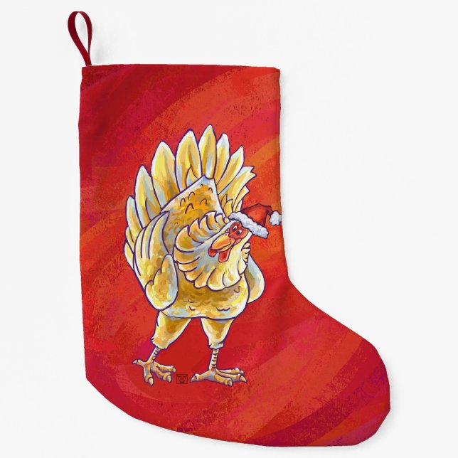 Petite Chaussette De Noël Noël de poulet sur le rouge (Devant)
