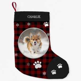 Petite Chaussette De Noël Noël Drôle mignon Chien Petit Black Plaid Photo