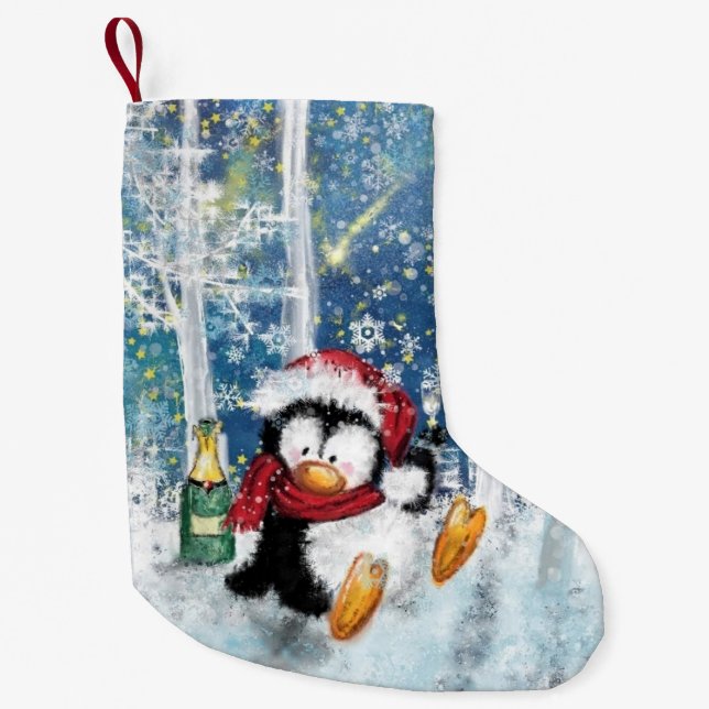 Petite Chaussette De Noël Noël empilé avec un joyeux pingouin (Devant)