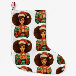 Petite Chaussette De Noël Noël Fille Afro Noire Chapeau Santa Africain