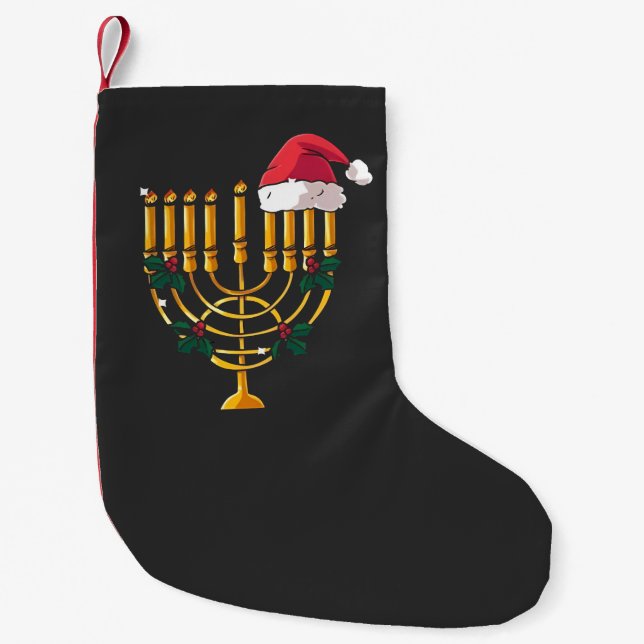 Petite Chaussette De Noël Noël Hanoukka Juif Père Noël Menorah (Devant)