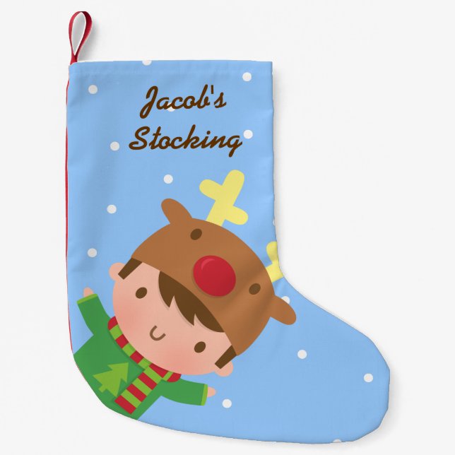 Petite Chaussette De Noël Noël mignon de garçon de renne pour des enfants (Devant)