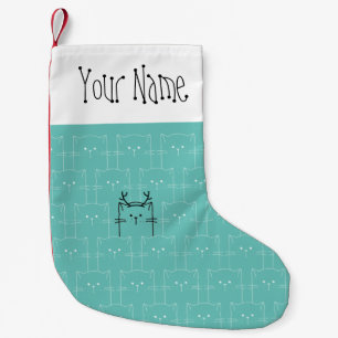 Petite Chaussette De Noël Noël mignonne Fille Turquoise drôle Chat Antlers
