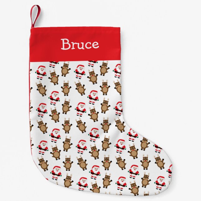 Petite Chaussette De Noël Noël Père Noël Reindeer Personnaliser Blanc (Devant)