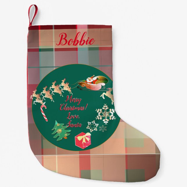 Petite Chaussette De Noël Noël Père Noël Reindeer Plaid Petit Noël (Devant)