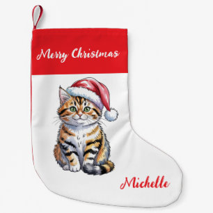 Petite Chaussette De Noël Noël personnalisé chat mignon Fêtes