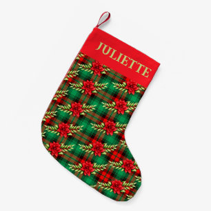 Petite Chaussette De Noël Noël Plaid Poinsettias Et Feuilles