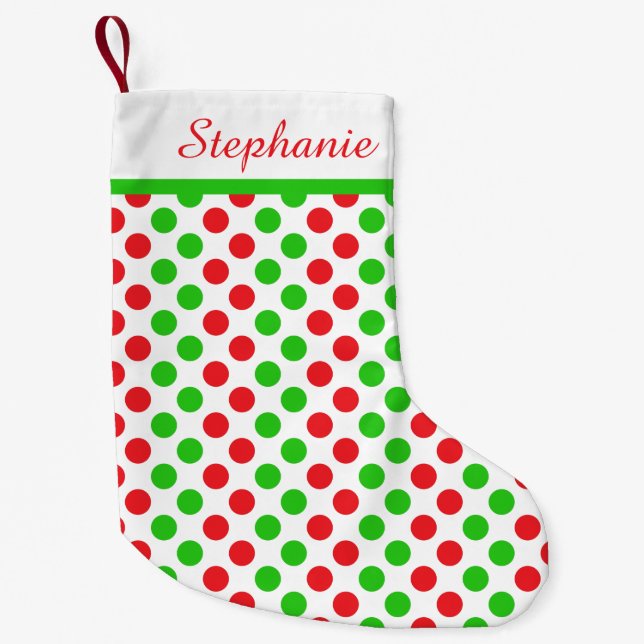 Petite Chaussette De Noël Noël Polka Rouge et Vert Personnalisé (Devant)