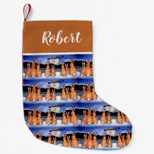 Petite Chaussette De Noël Noël Rabbit Moon Bleu Tan Hiver Rustique Look