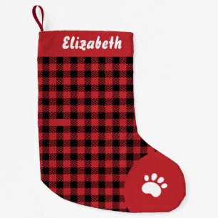 Petite Chaussette De Noël Noel rouge et noir Buffalo plaqué Nom personnalisé