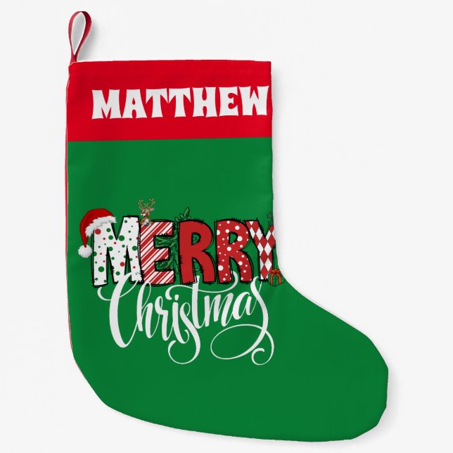 Petite Chaussette De Noël Noël rouge et vert rétro (Devant)