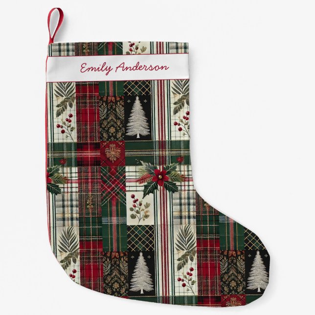 Petite Chaussette De Noël Noël Rustique Tartan Plaid Motif (Devant)
