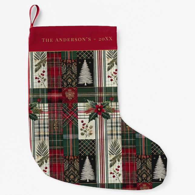 Petite Chaussette De Noël Noël Rustique Tartan Plaid Motif (Devant)