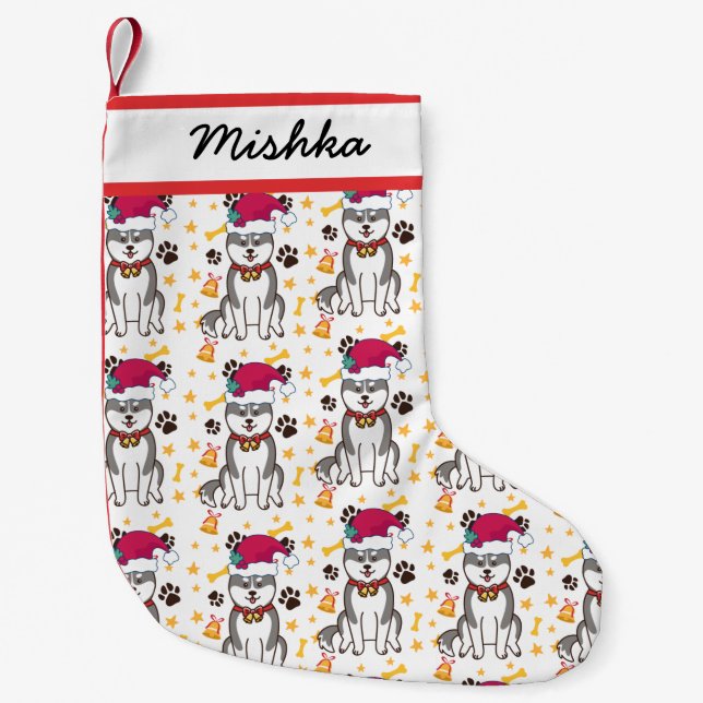 Petite Chaussette De Noël Noël Sibérien Husky Avec Nom De Chien Personnalisé (Devant)