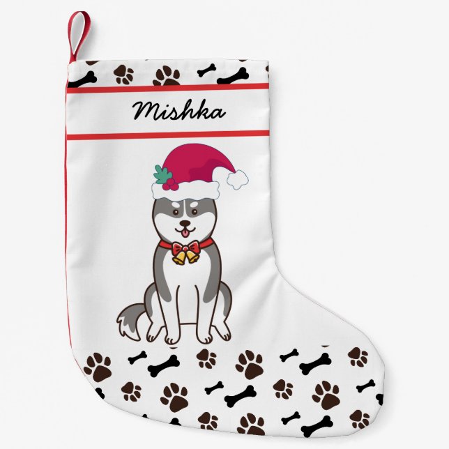 Petite Chaussette De Noël Noël Sibérien Husky Avec Nom De Chien Personnalisé (Devant)
