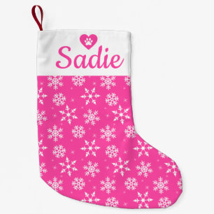 Petite Chaussette De Noël Noël Snowflakes Pink White Chien Nom