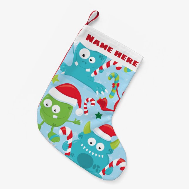 Petite Chaussette De Noël Noël stockant le petit monstre (personnalisez-le) (Devant (Accrochage))