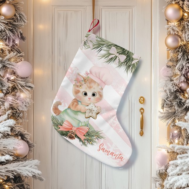 Petite Chaussette De Noël Noël Stocker Cookies Chat (cute cat children’s Christmas stocking featuring an adorable kitten design in a festive holiday styl)