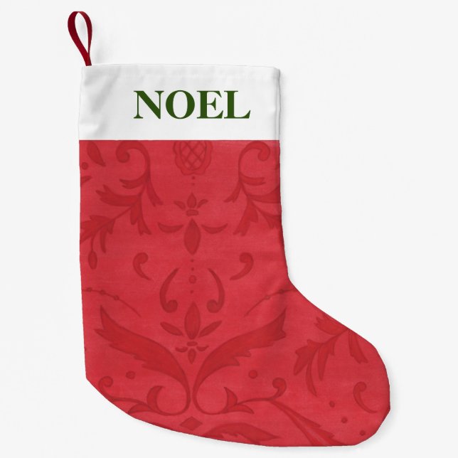 Petite Chaussette De Noël Noël Stocker Élégant Damas Rouge (Devant)