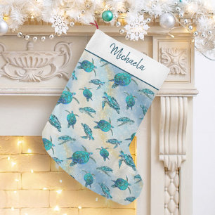 Petite Chaussette De Noël Noël Tortue de Mer Tropical Plage Étincelle