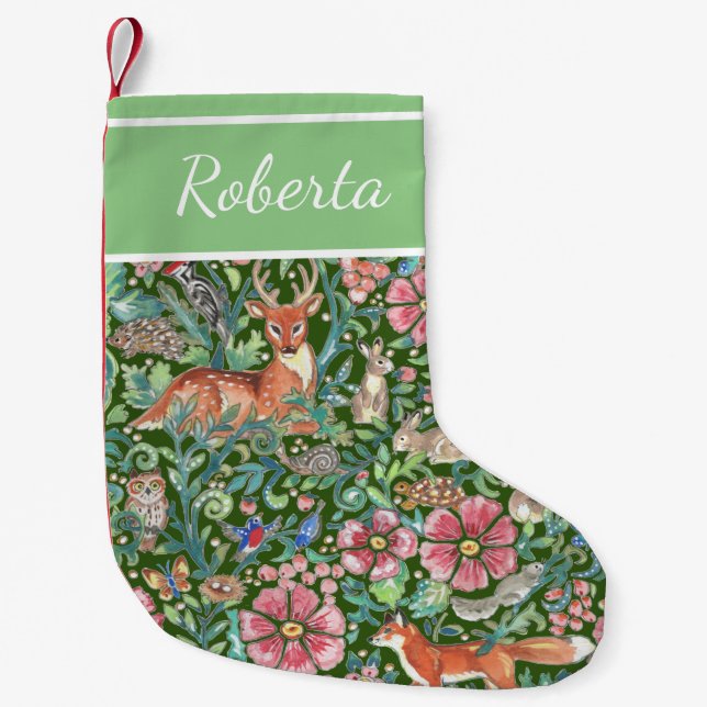 Petite Chaussette De Noël Noël Vert Forêt forestière Forêt animale Custom Bo (Devant)