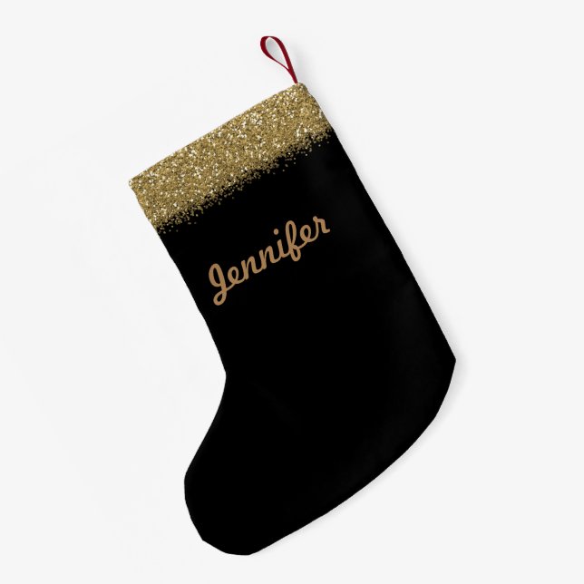 Petite Chaussette De Noël Noir avec Parties scintillant d'or Noël Stocker (Dos (Accrochage))