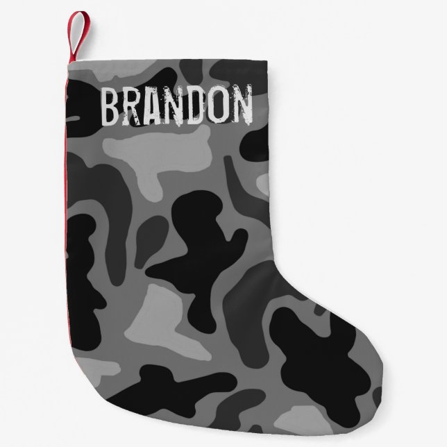 Petite Chaussette De Noël Noir Camo Grunge Nom Noël Stocker (Devant)