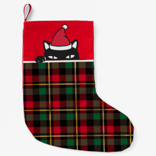 Petite Chaussette De Noël Noir Chat Rouge, Vert, Noir & Or Plat de Noël
