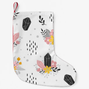 Petite Chaussette De Noël Noir, cristaux roses, sans couture florale.