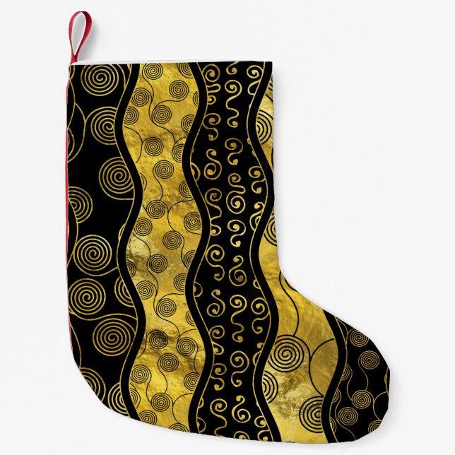Petite Chaussette De Noël Noir de luxe et motif africain d'or (Devant)