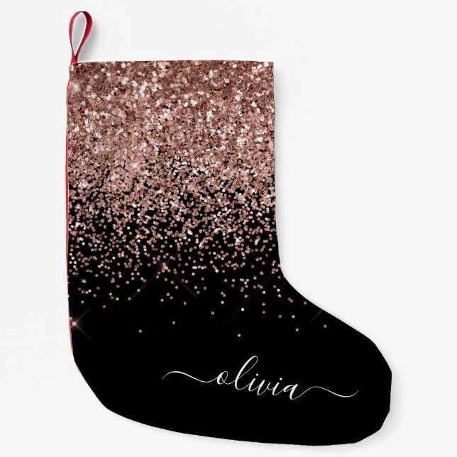 Petite Chaussette De Noël Noir de rose rose noire Parties scintillant noire  (Devant)