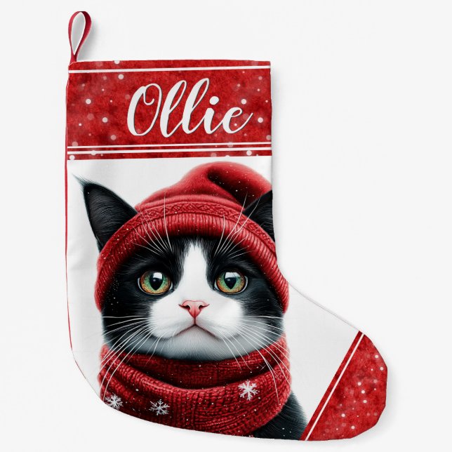 Petite Chaussette De Noël Noir et blanc Chat Noël Animaux de compagnie Stock (Devant)