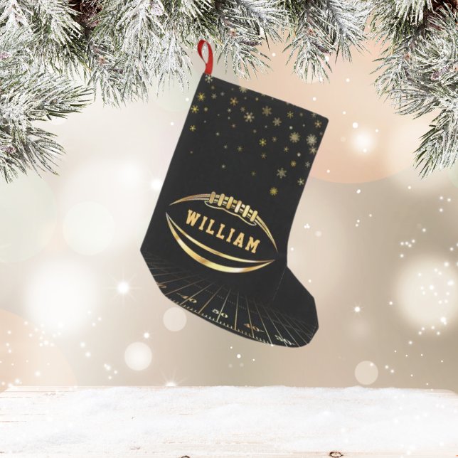 Petite Chaussette De Noël Noir et or Football américain Nom personnalisé (Créateur téléchargé)