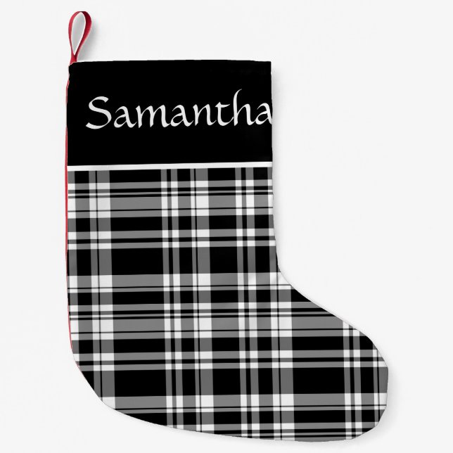 Petite Chaussette De Noël Noir rustique, plaid de buffle blanc (Devant)
