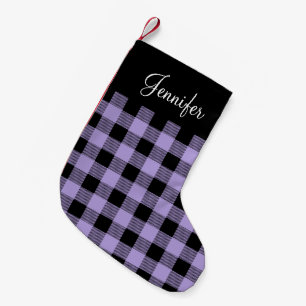 Petite Chaussette De Noël Nom à carreaux violet rustique