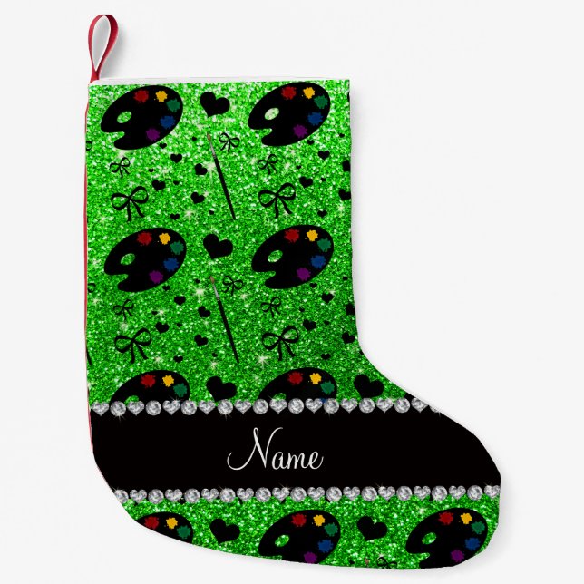Petite Chaussette De Noël nom chaux vert parties scintillant pinceaux palett (Devant)