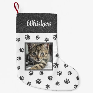 Petite Chaussette De Noël Nom de chat mignon Photo Empreintes de patte paill
