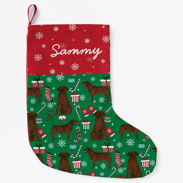 Petite Chaussette De Noël Nom de chien personnalisé du Labrador Chocolat (Devant)
