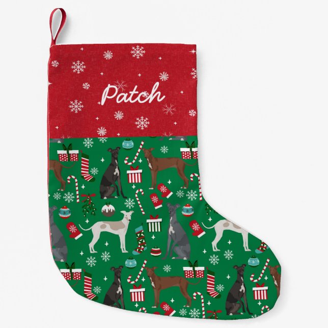 Petite Chaussette De Noël Nom de chien personnalisé Greyhound (Devant)