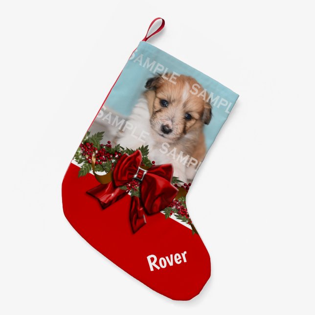 Petite Chaussette De Noël Nom de l'animal de compagnie, jardin de Noël (Devant (Accrochage))
