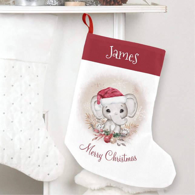 Petite Chaussette De Noël Nom de stockage de Noël de l'éléphant mignon (Cute Elephant Christmas Stocking Name)